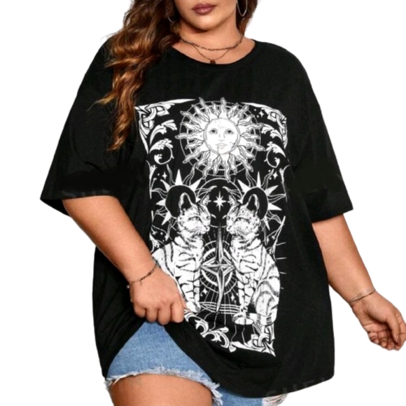 MYSTICAL CATS ☆ GRAPHIC PRINT ☆ MIDNITE BLACK ☆ OVERSIZED TEE ☆ 5x ☆ NWT - Picture 2 of 12